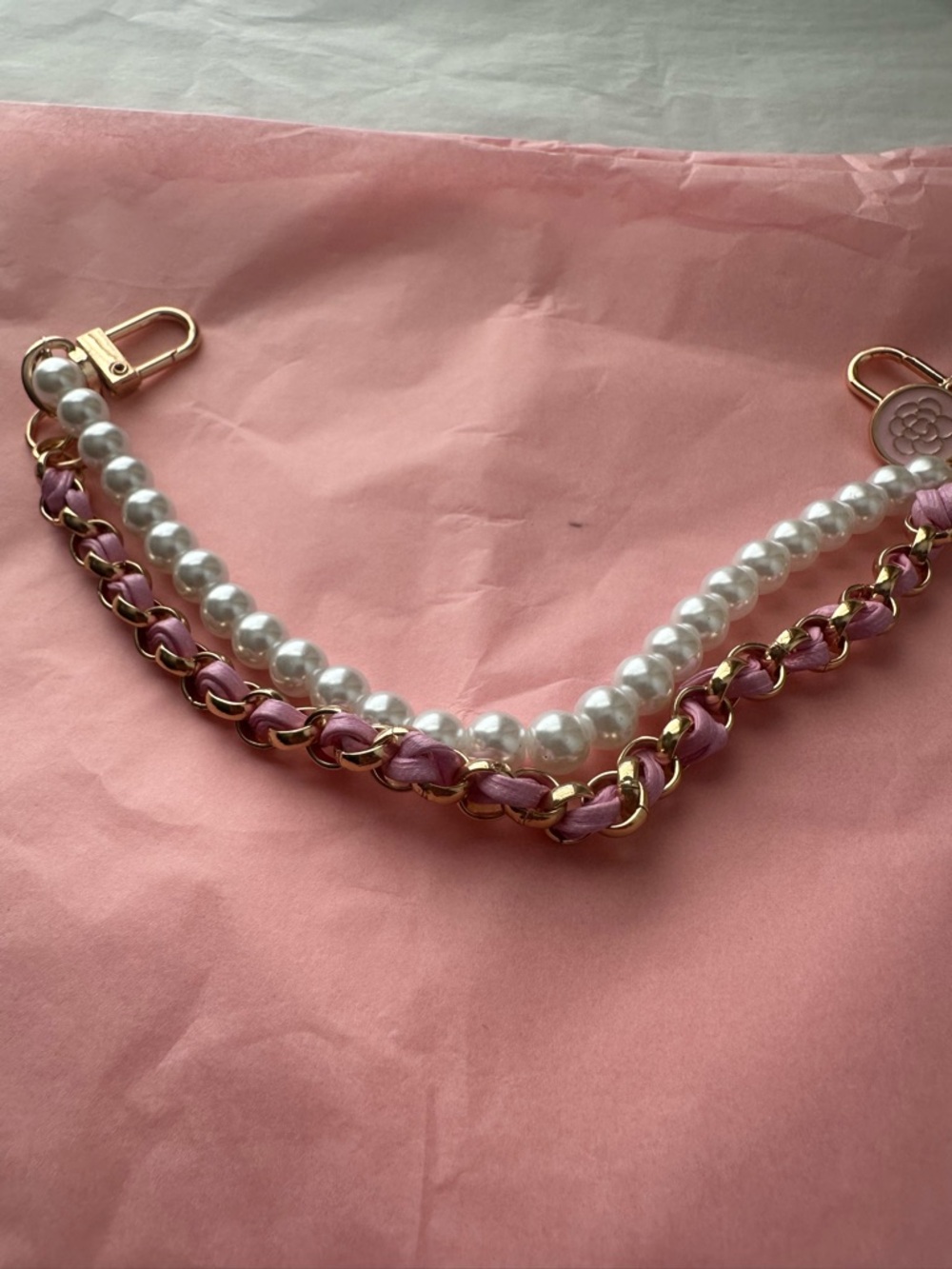 Pearl and Pink Chain Strap with Gold Hardware